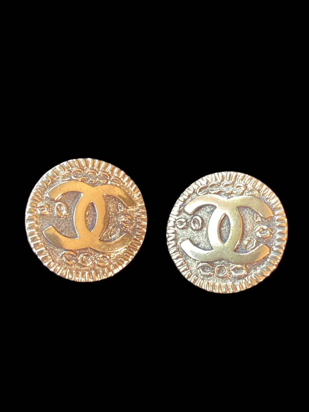 CHANEL Gold CC Medallion Button Earrings