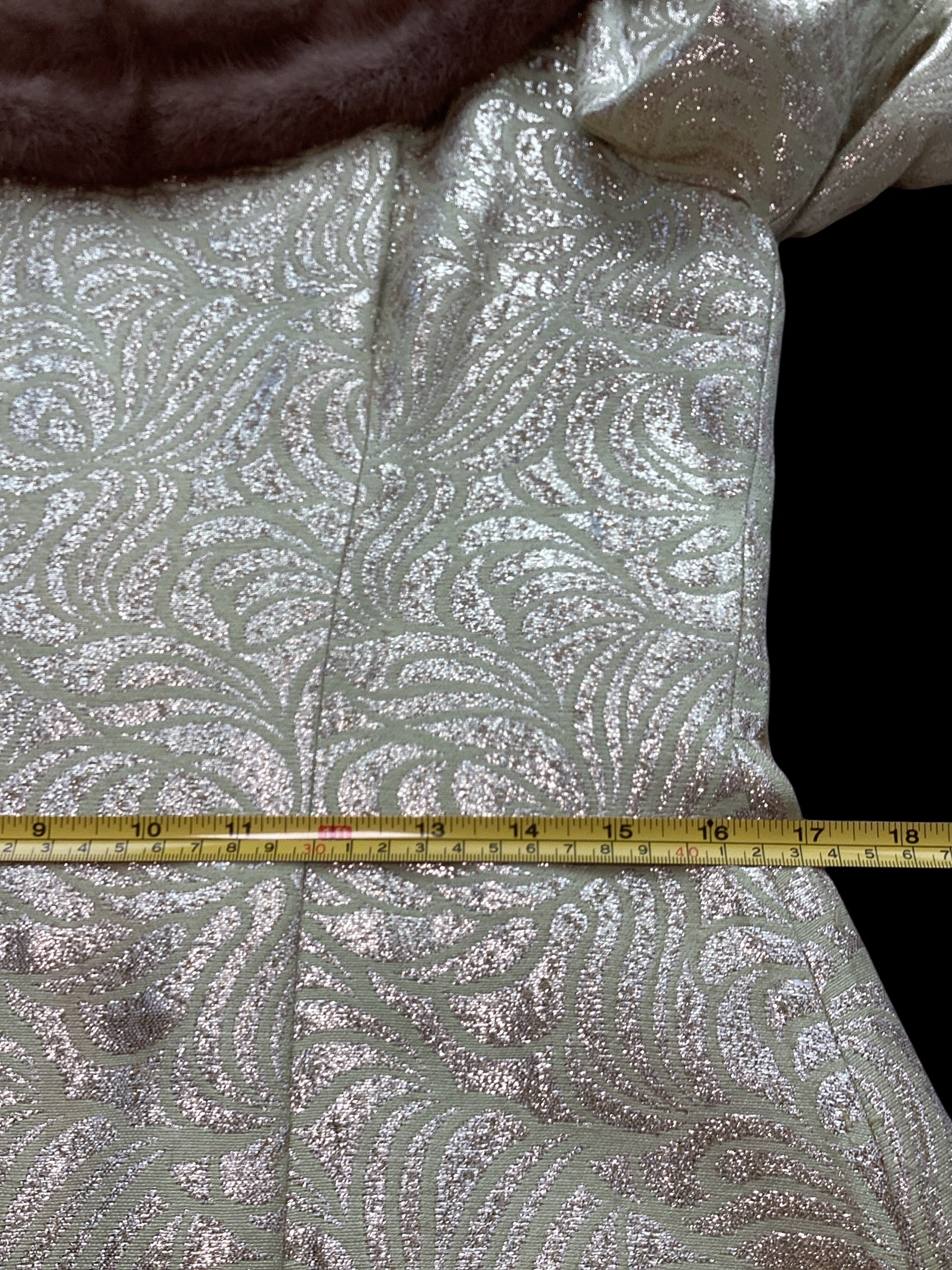 Vintage 1960s Malouf Design Perfect Negligee Hostess Gown - Pale Lime & Gold Metallic Brocade Lamé
with Pristine Mink Fur Portrait Collar & Cuffs