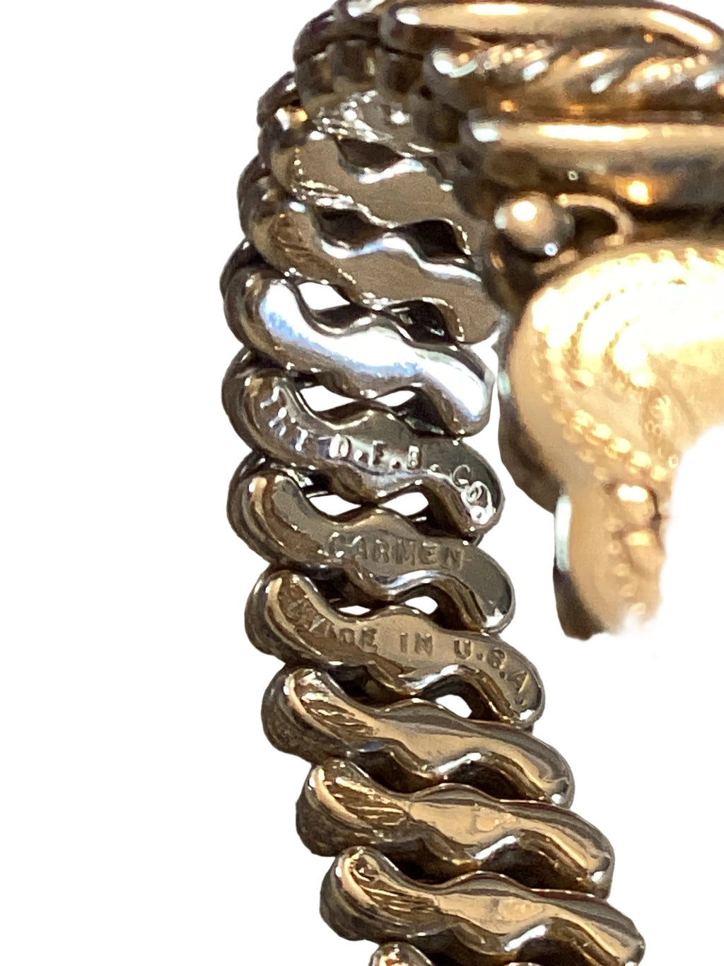 WW1 Era
Antique D.F.Briggs Co. Carmen Sweetheart Expansion Bracelet Gold Filled Double Heart Circa 1903-1922