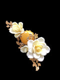 Vintage Miriam Haskell Rose & Butterscotch Cabochon Glass Brooch