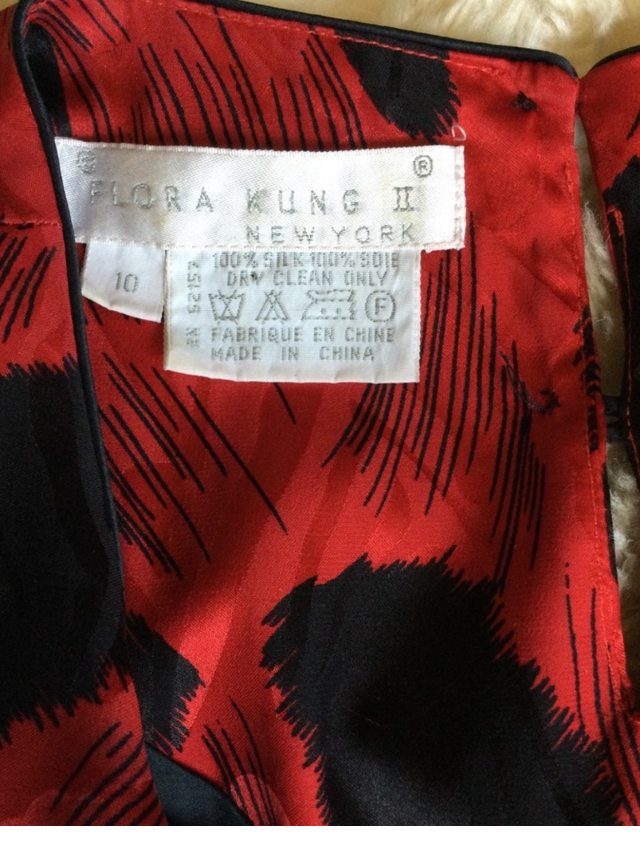 Vintage 1980's Flora Kung Red & Black Silk Dress