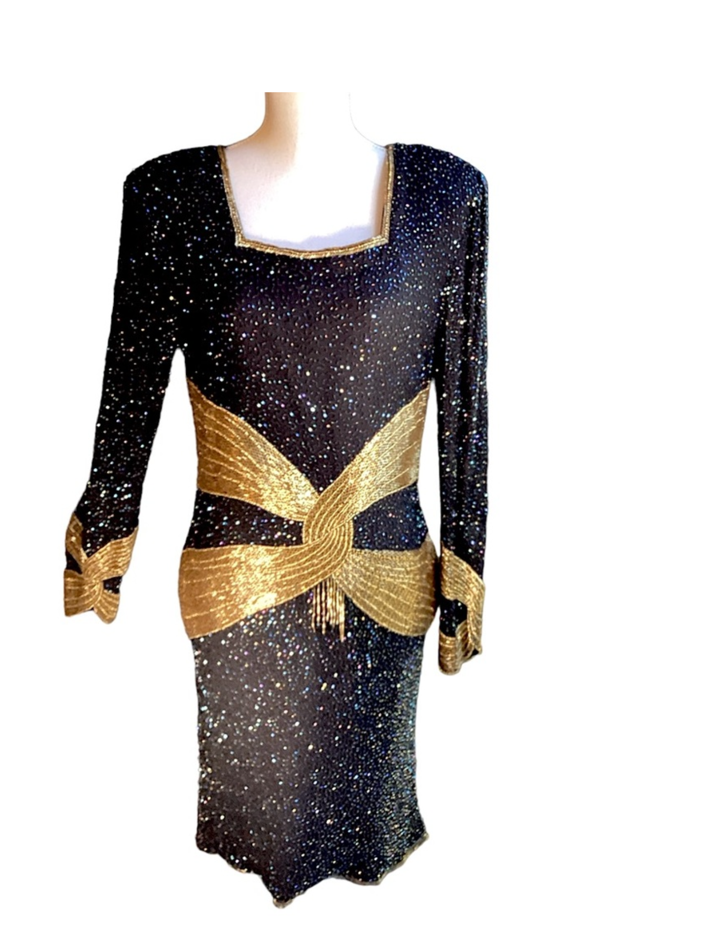 Vintage 1980's Black Silk & Gold Beaded
Cocktail Dress