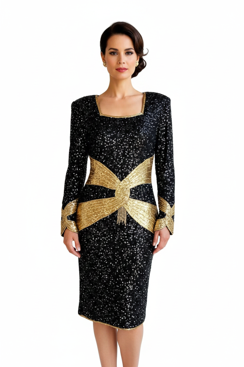 Vintage 1980's Black Silk & Gold Beaded
Cocktail Dress