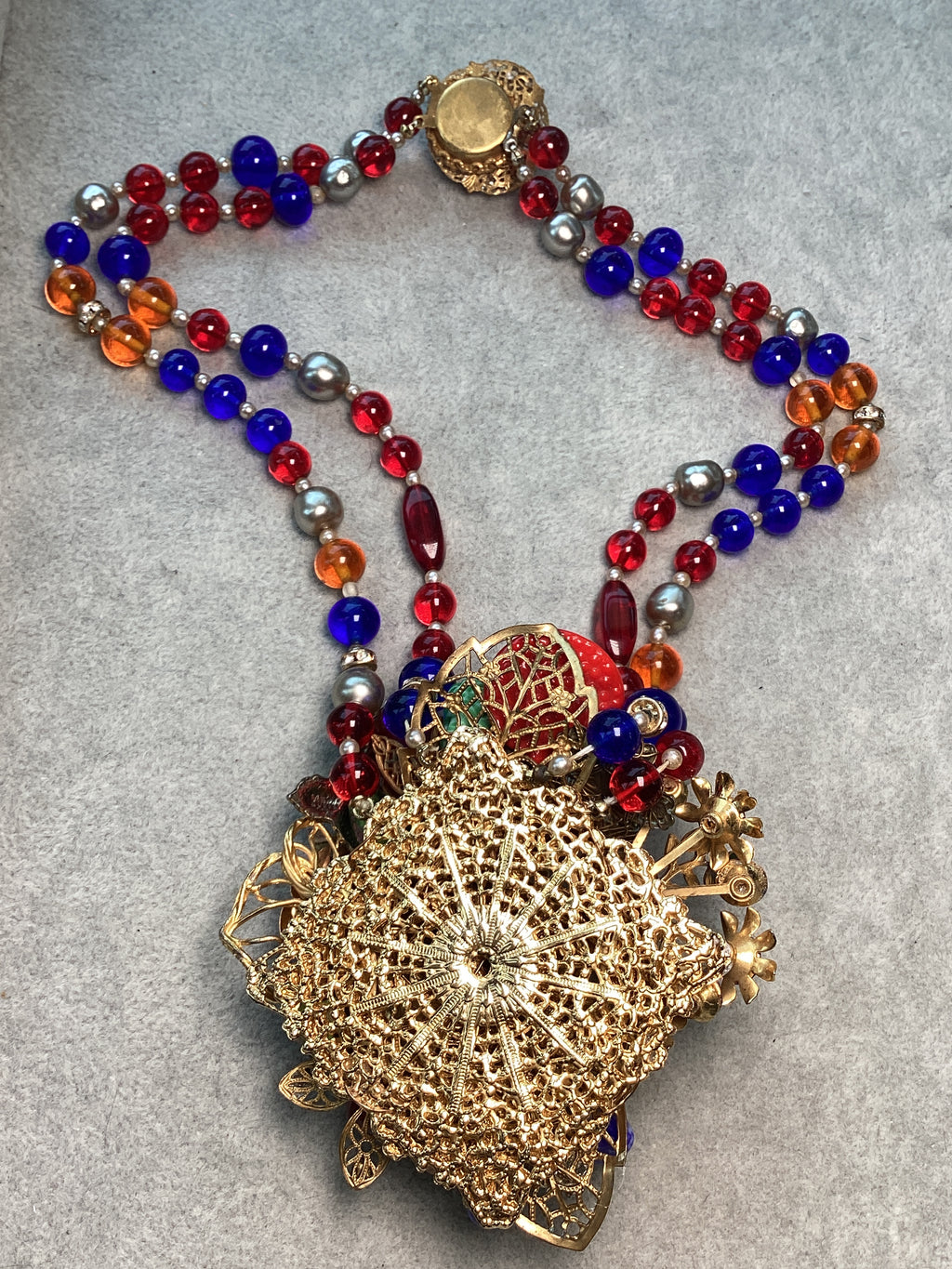 Vintage Mid-Century Beaded Cluster Statement Necklace & Brooch